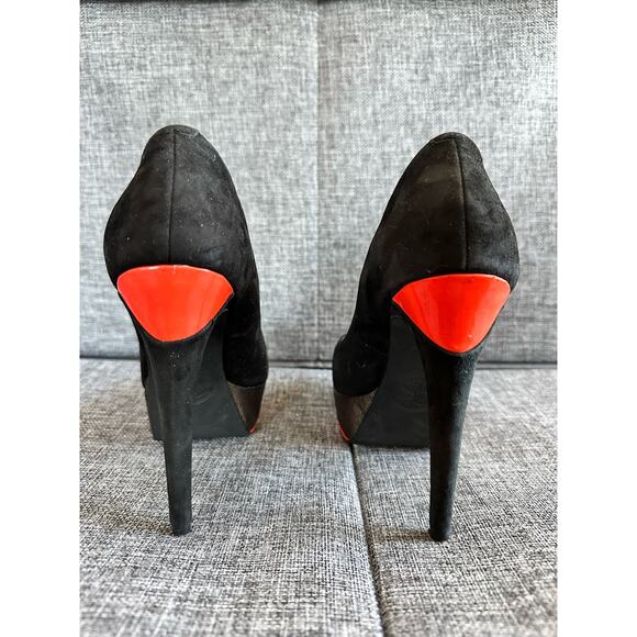 Jessica Simpson JS by Jessica black suede orange & gold accent pump heels - Picture 3 of 4